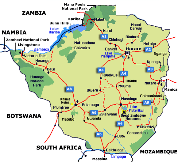 zimbabwe villes carte